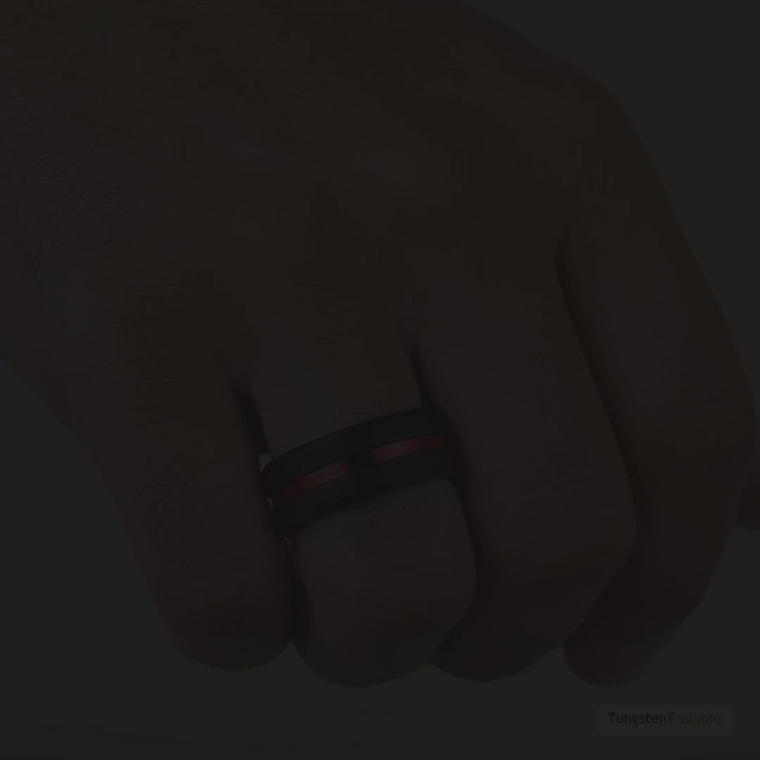 Firefighter Men's Black & Red Line Tungsten Wedding Band 8mm