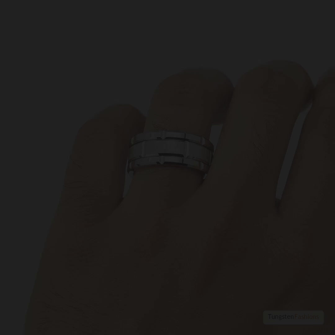 Silver Brick Pattern Men's Tungsten Wedding Band 8mm