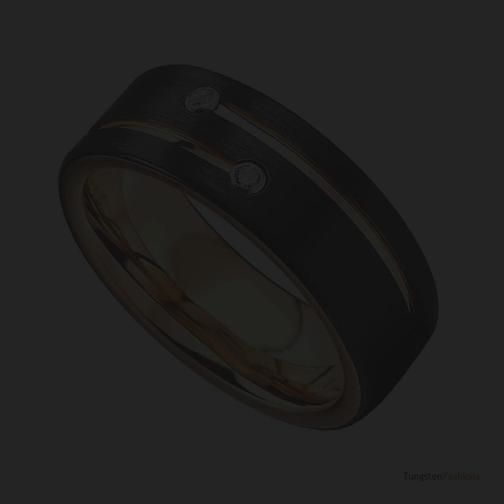 Coda Men's Black & Gold Tungsten Wedding Band 8mm with CZ Stones