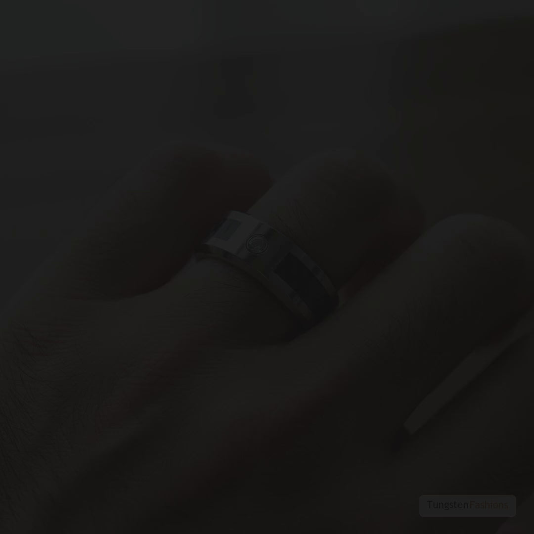 Men's Black Carbon Fiber Tungsten Wedding Band 8mm with CZ Stone