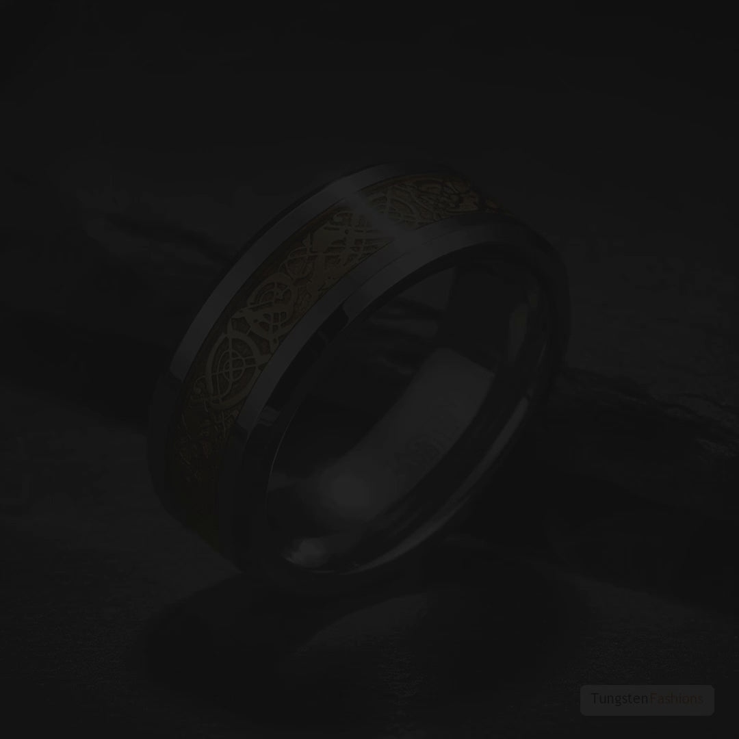 Dragon Lucky 8 Men's Gold Tungsten Wedding Band 8mm