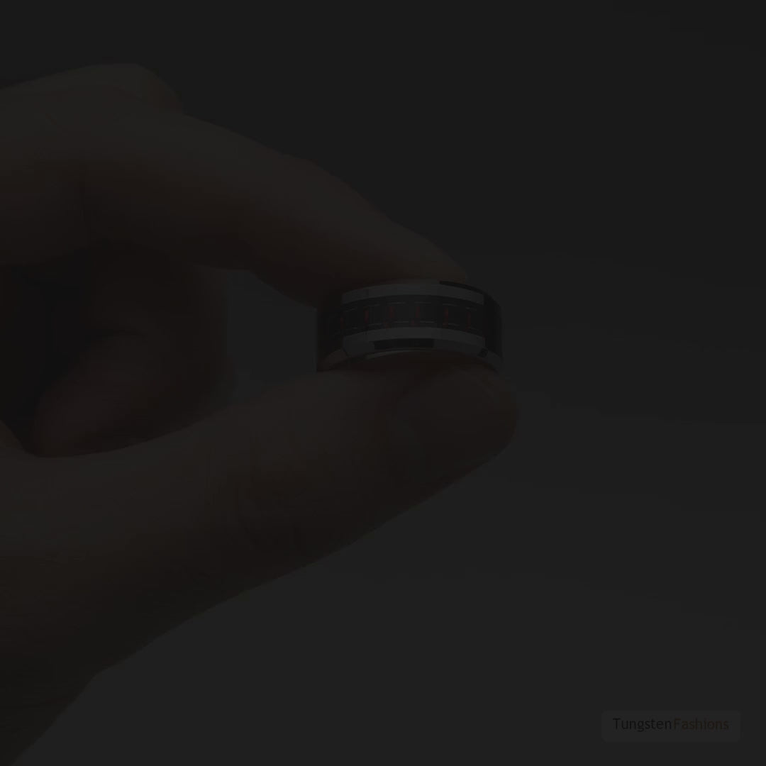 Checkered Men's Red & Black Tungsten Wedding Band 8mm