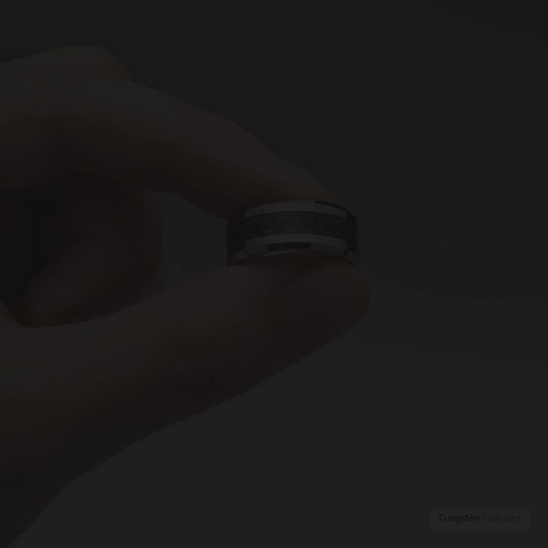 Checkered Men's Red & Black Tungsten Wedding Band 8mm