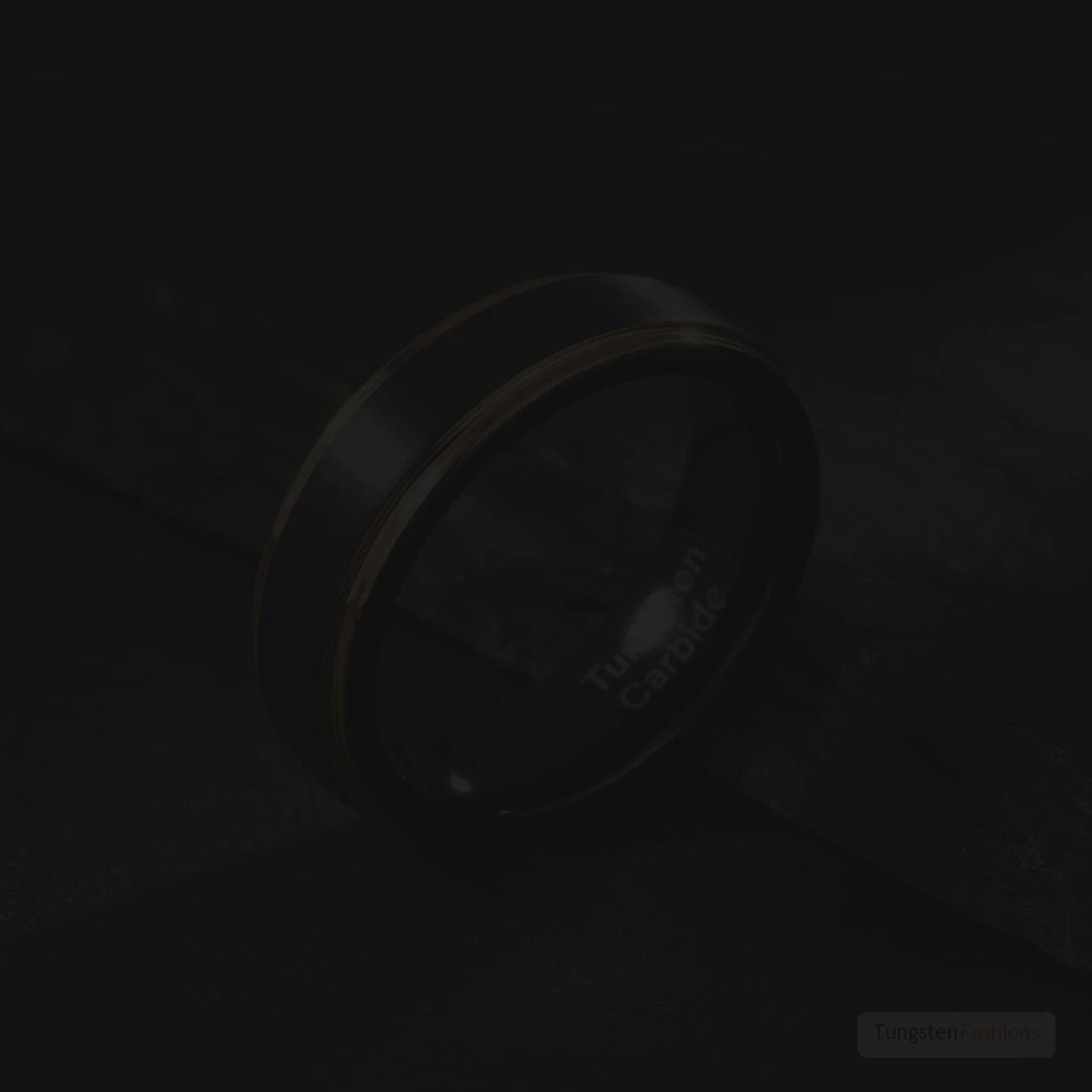 Black & Gold Satin Tungsten Wedding Band 6mm