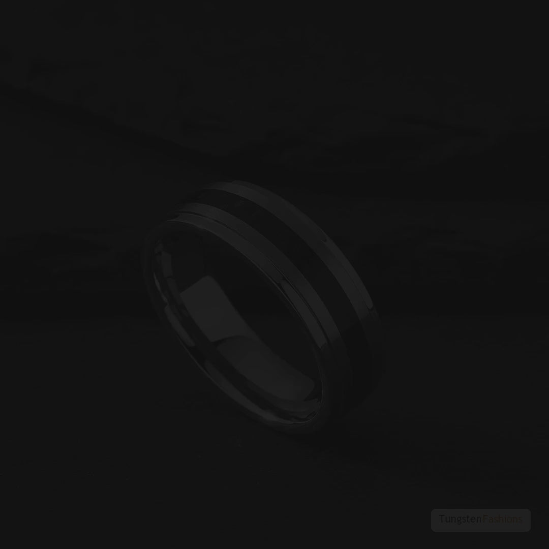 Tuscano Men's Black Carbon Fiber Tungsten Wedding Band 8mm