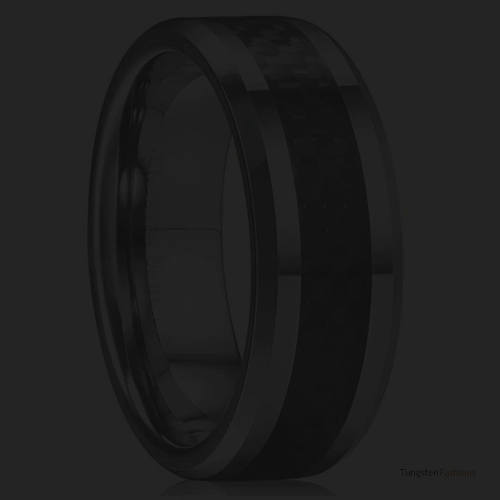 Acacia Men's Black Carbon Fiber Tungsten Wedding Band 8mm
