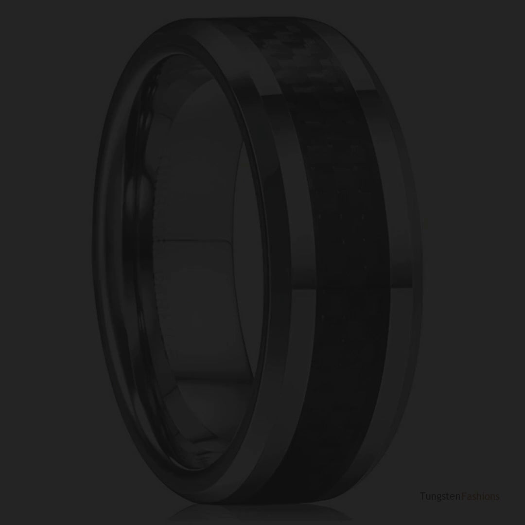 Acacia Men's Black Carbon Fiber Tungsten Wedding Band 8mm