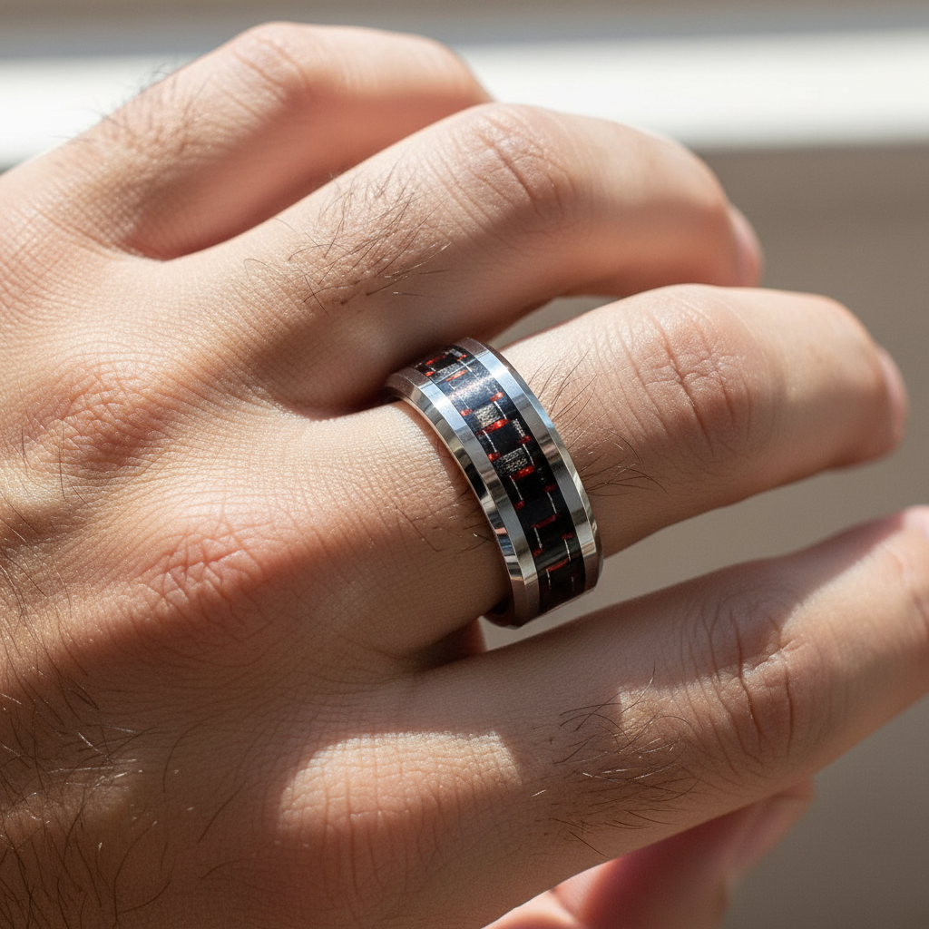 Red and Black 8mm Tungsten Carbide Band