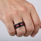Black and Red Beveled Firefighter Tungsten Band 8mm