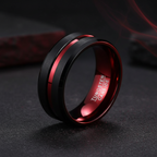 Black and Red Beveled Firefighter Tungsten Band 8mm