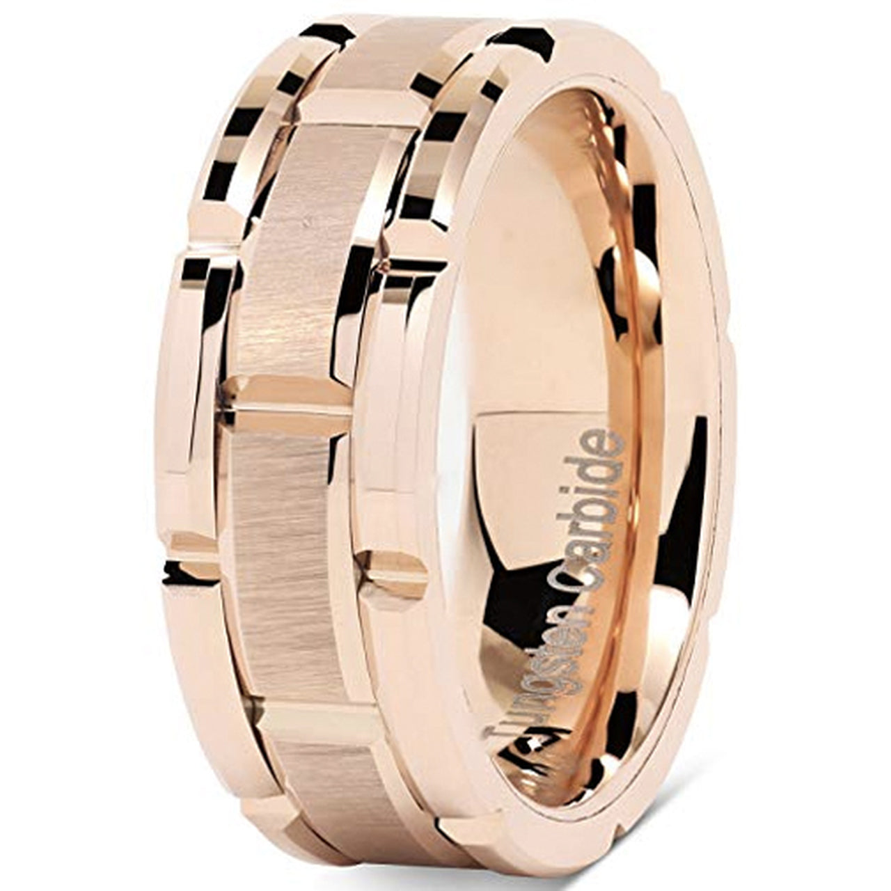 Rose Gold Brick 8mm Beveled Tungsten Ring