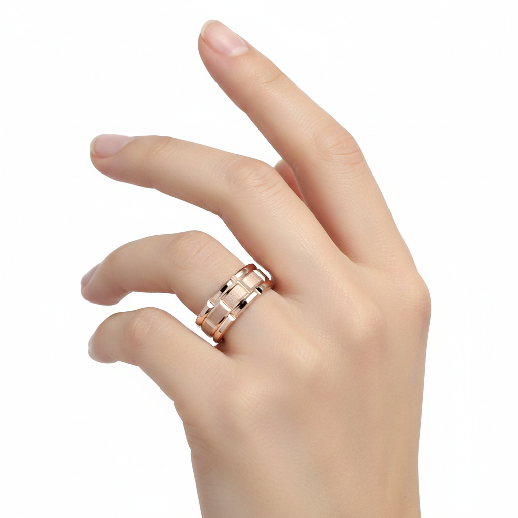 Rose Gold Brick 8mm Beveled Tungsten Ring