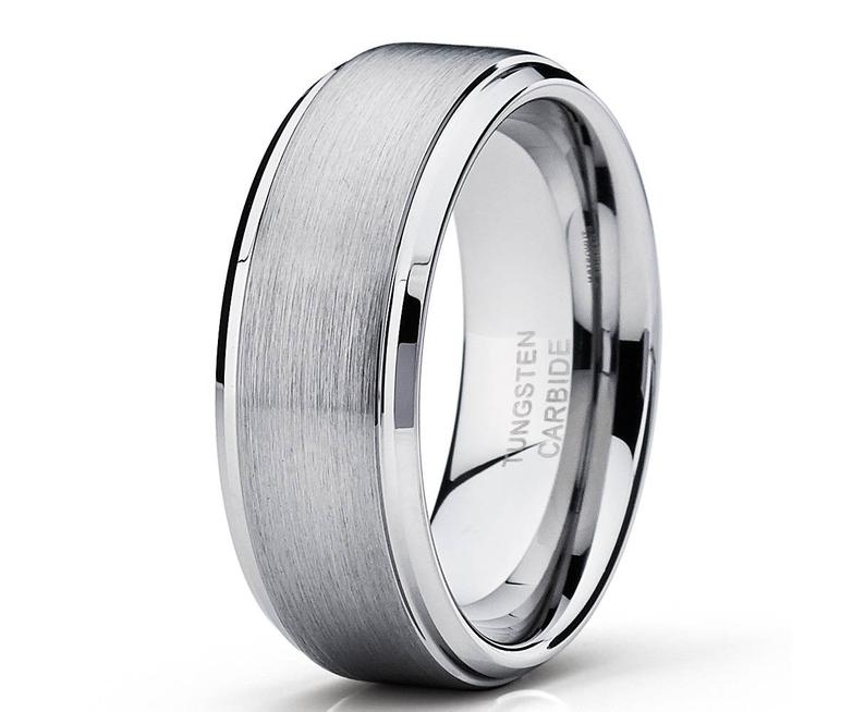 8mm brushed tungsten carbide wedding band