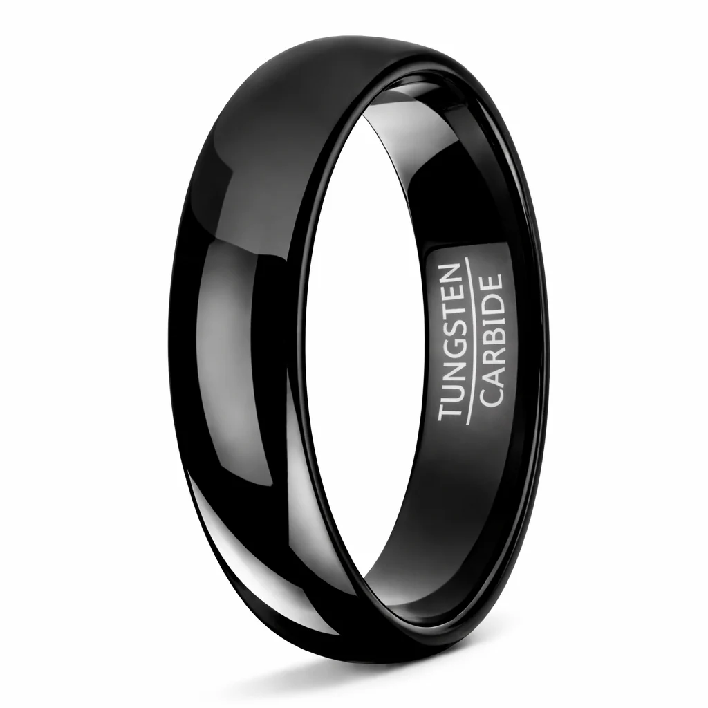 5mm Black tungsten carbide ring on a white background