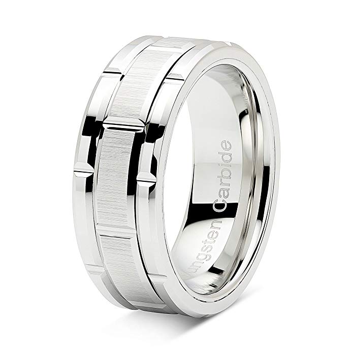 Silver Brick 8mm Tungsten Carbide Ring