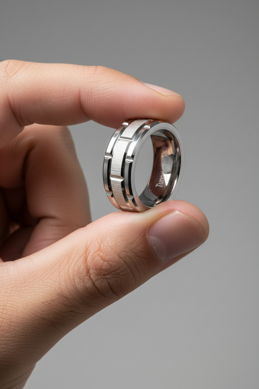 Silver Brick 8mm Tungsten Carbide Ring