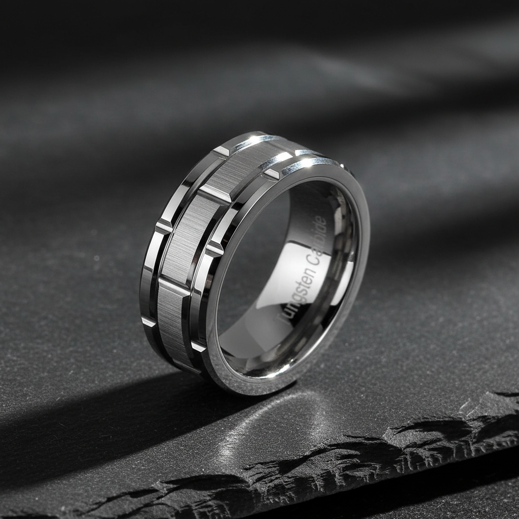 Silver Brick 8mm Tungsten Carbide Ring