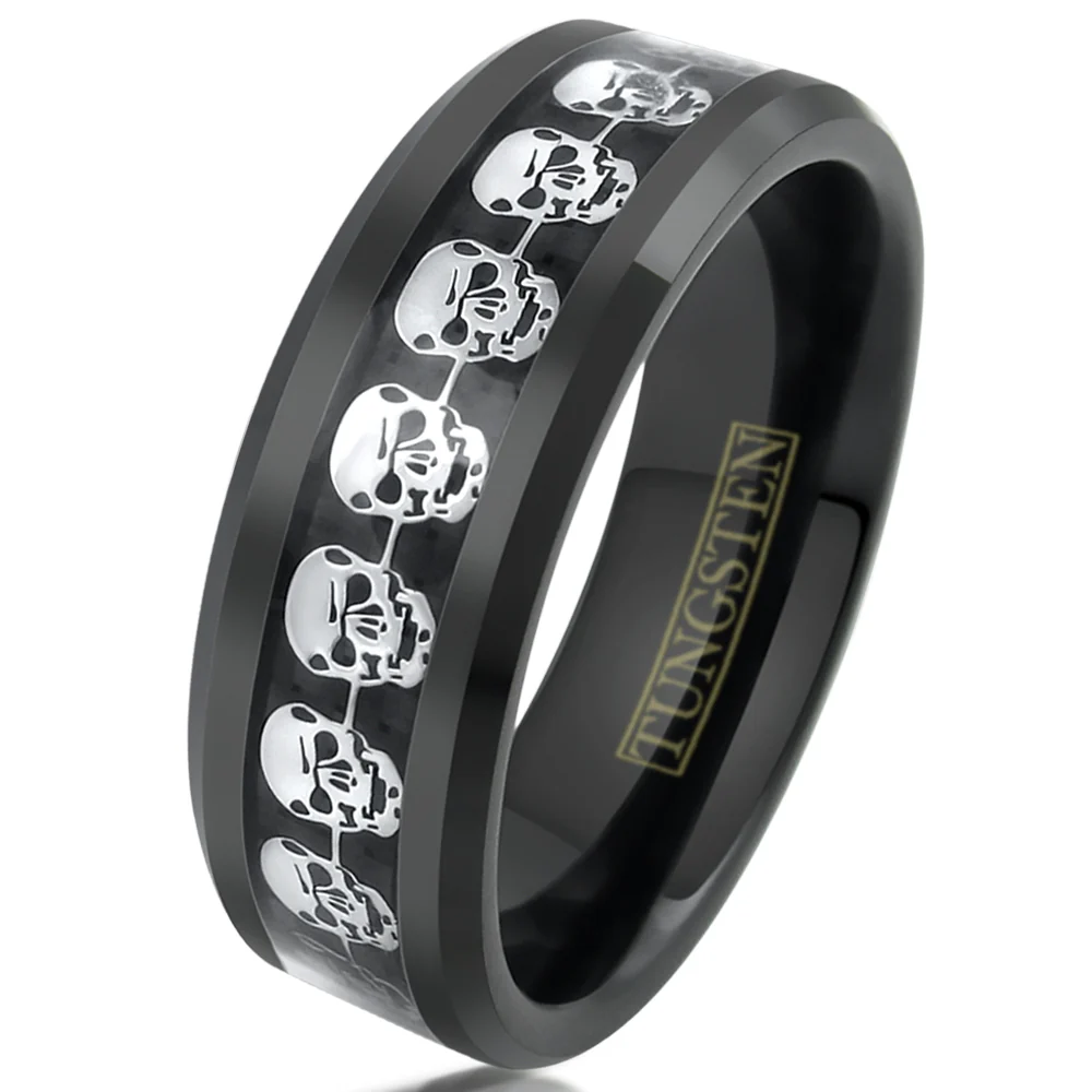Skull Black Tungsten Carbide Ring 8mm