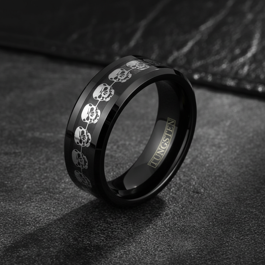 Skull Black Tungsten Carbide Ring 8mm