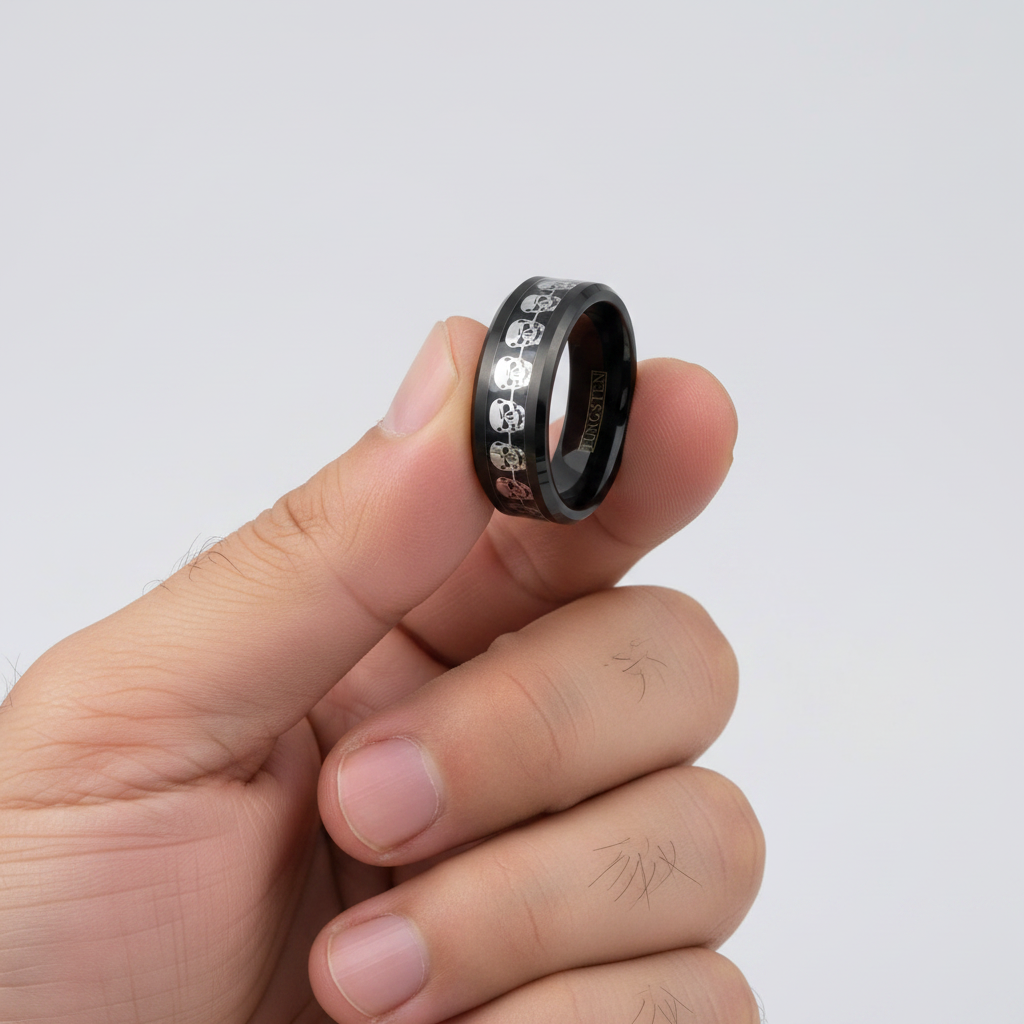 Skull Black Tungsten Carbide Ring 8mm