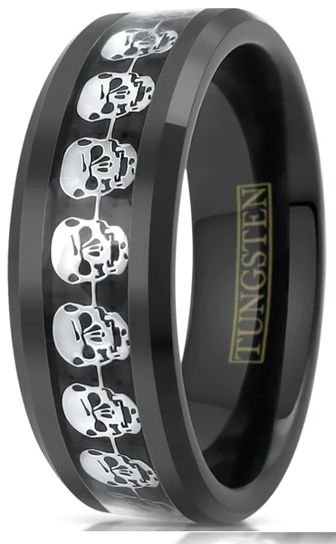 Skull Black Tungsten Carbide Ring 8mm