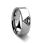 Silver ring with Superman logo on a white background