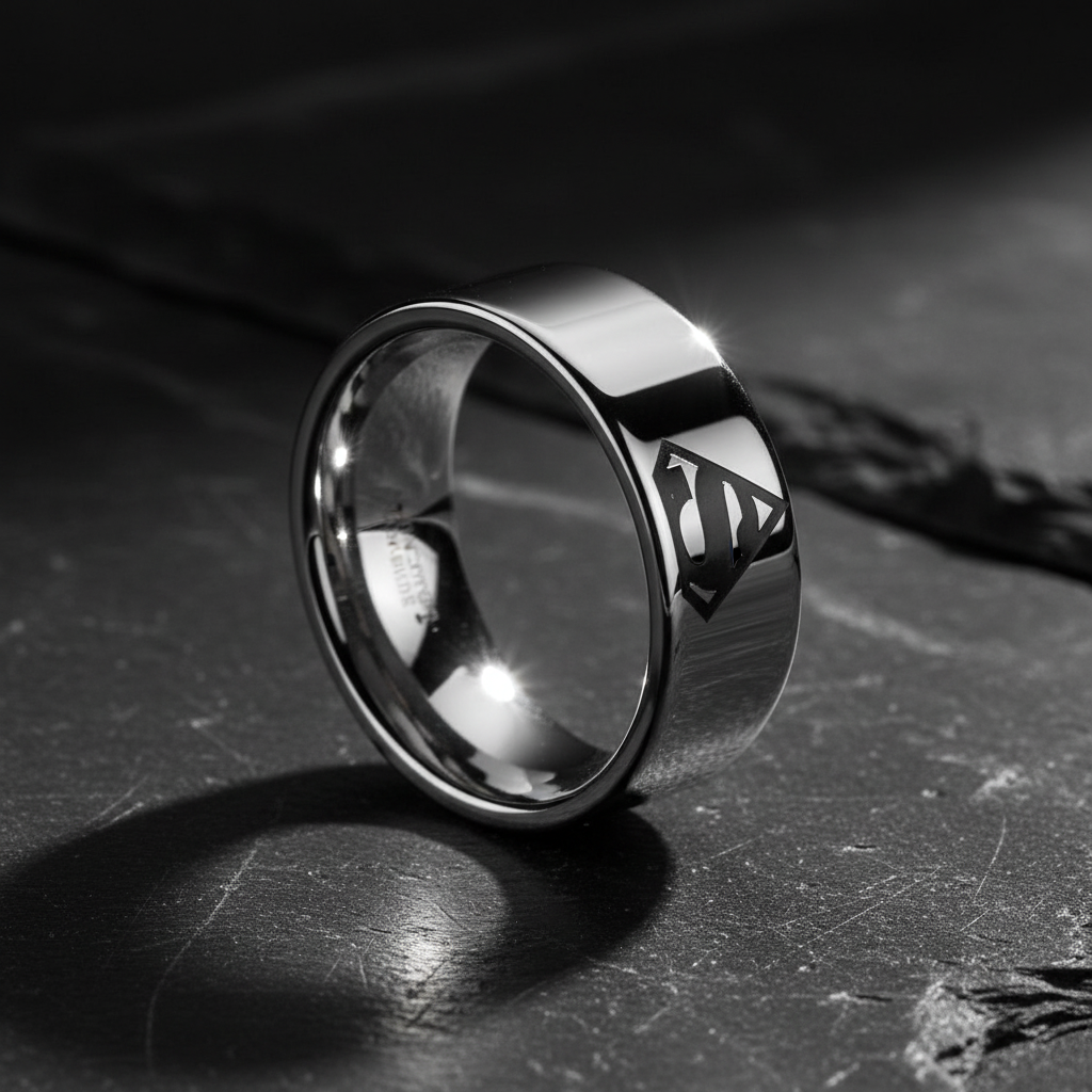 Superman Beveled Tungsten Ring 8mm