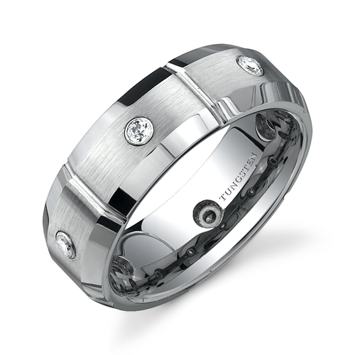 Beveled Tungsten Ring with stones