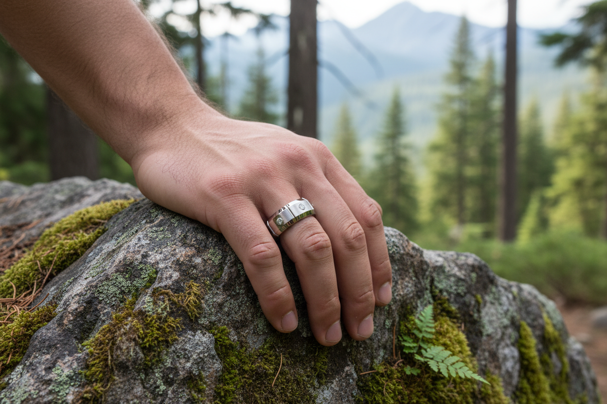 Armon Manly Band Tungsten Ring 8mm with CZ Stones