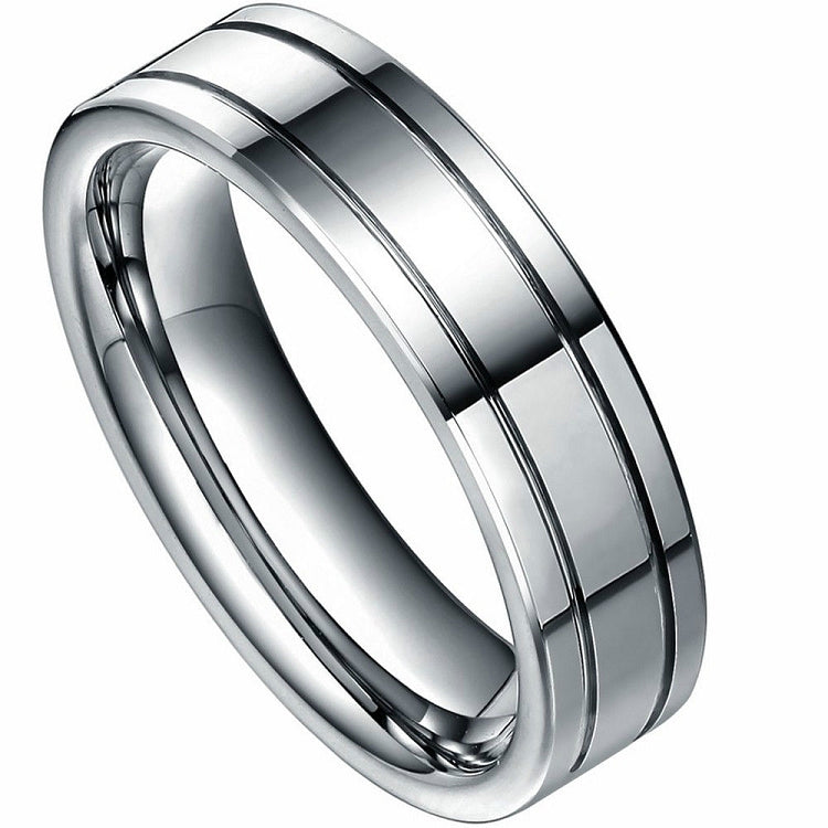 Polished Tungsten Ring with Two Grooves