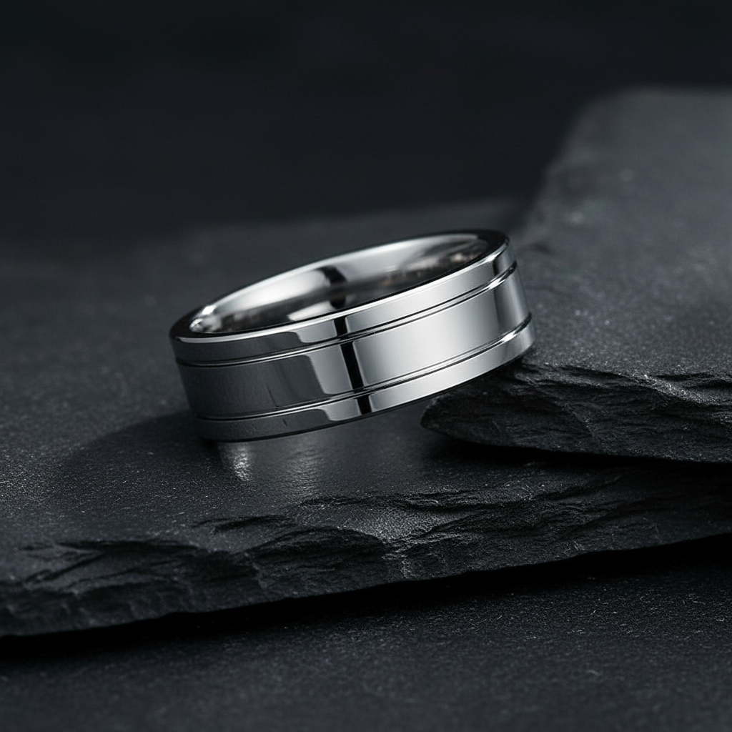 Xenos Polished Grooved Tungsten Carbide Ring 6mm