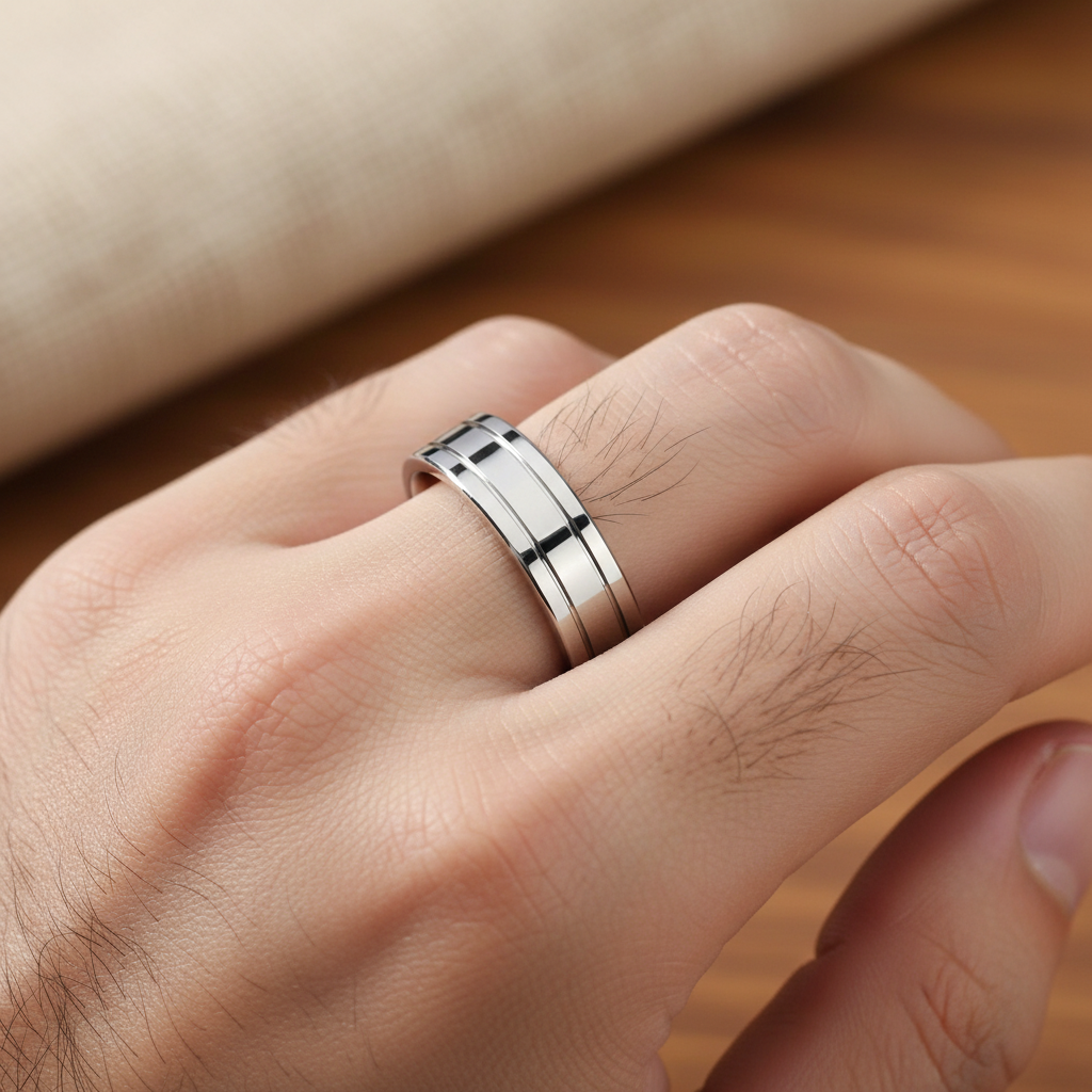 Xenos Polished Grooved Tungsten Carbide Ring 6mm